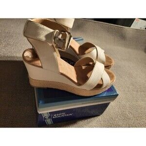 White Mountain Womens Sandals Platform Wedge Slip On 6.5 M Womens 3" high Fabric
